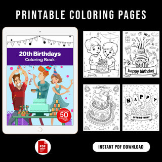 50 Festive 20th Birthday Printable Coloring Pages For Kids & Adults (INSTANT DOWNLOAD)