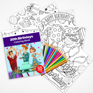 50 Festive 20th Birthday Printable Coloring Pages For Kids & Adults (INSTANT DOWNLOAD)