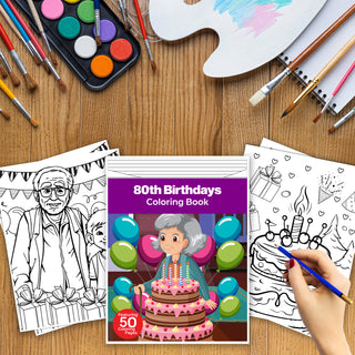 50 Celebratory 80th Birthday Printable Coloring Pages For Kids & Adults (INSTANT DOWNLOAD)