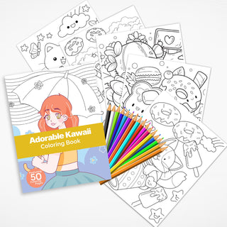 50 Adorable Kawaii Printable Coloring Pages For Kids & Adults (INSTANT DOWNLOAD)