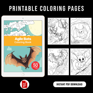50 Agile Bats Printable Coloring Pages For Kids & Adults (INSTANT DOWNLOAD)