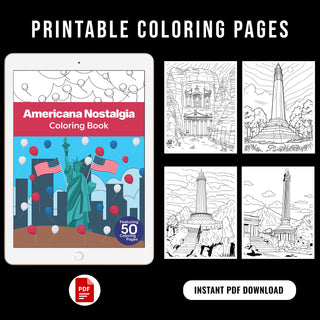 50 Americana Nostalgia Printable Coloring Pages For Kids & Adults (INSTANT DOWNLOAD)