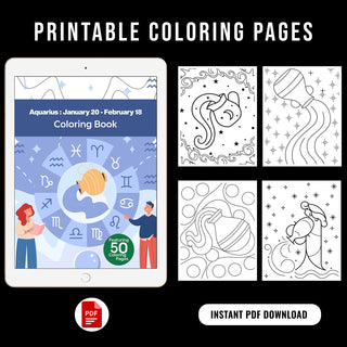 50 Amazing Aquarius Printable Coloring Pages for Kids & Adults (INSTANT DOWNLOAD)