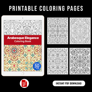 50 Arabesque Elegance Printable Coloring Pages For Kids & Adults (INSTANT DOWNLOAD)