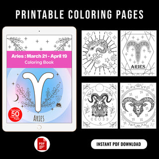 50 Awesome Aries Printable Coloring Pages For Kids & Adults (INSTANT DOWNLOAD)