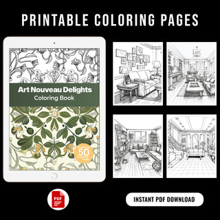 50 Art Nouveau Delight Printable Coloring Pages For Kids & Adults (INSTANT DOWNLOAD)