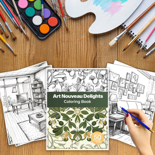 50 Art Nouveau Delight Printable Coloring Pages For Kids & Adults (INSTANT DOWNLOAD)