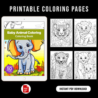 50 Baby Animal Printable Coloring Pages For Kids & Adults (INSTANT DOWNLOAD)
