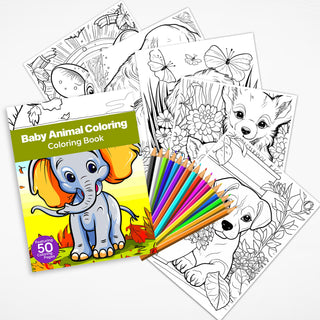 50 Baby Animal Printable Coloring Pages For Kids & Adults (INSTANT DOWNLOAD)