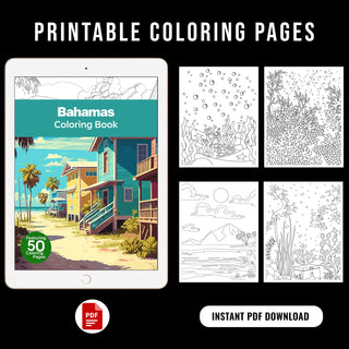 50 Tropical Bahamas Printable Coloring Pages For Kids & Adults (INSTANT DOWNLOAD)