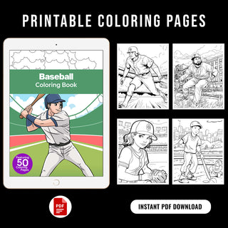 50 Baseball Printable Coloring Pages For Kids & Adults (INSTANT DOWNLOAD)