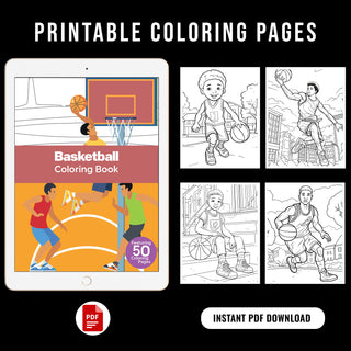 50 Slam Dunk Basketball Printable Coloring Pages For Kids & Adults (INSTANT DOWNLOAD)