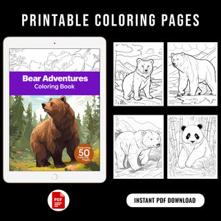 50 Bear Adventure Printable Coloring Pages For Kids & Adults (INSTANT DOWNLOAD)