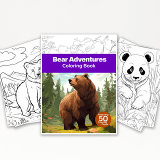 50 Bear Adventure Printable Coloring Pages For Kids & Adults (INSTANT DOWNLOAD)
