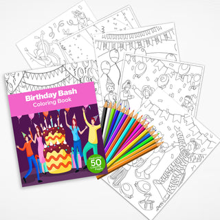 50 Birthday Bash Printable Coloring Pages For Kids & Adults (INSTANT DOWNLOAD)