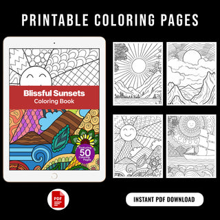 50 Blissful Sunset Printable Coloring Pages For Kids & Adults (INSTANT DOWNLOAD)