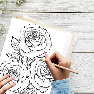 50 Blooming Rose Printable Coloring Pages For Kids & Adults (INSTANT DOWNLOAD)