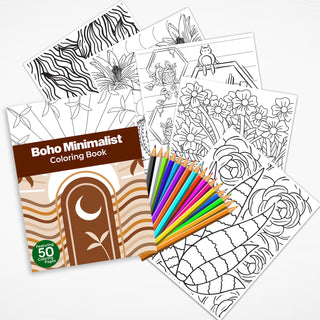 50 Boho Minimalist Printable Coloring Pages For Kids & Adults (INSTANT DOWNLOAD)