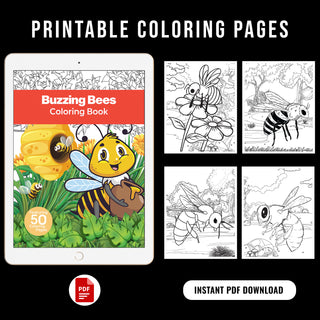 50 Buzzing Bees Printable Coloring Pages For Kids And Adults (INSTANT DOWNLOAD)