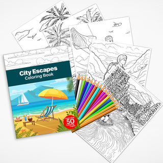 50 City Escape Printable Coloring Pages For Kids & Adults (INSTANT DOWNLOAD)