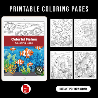 50 Colorful Fish Printable Coloring Pages For Kids & Adults (INSTANT DOWNLOAD)