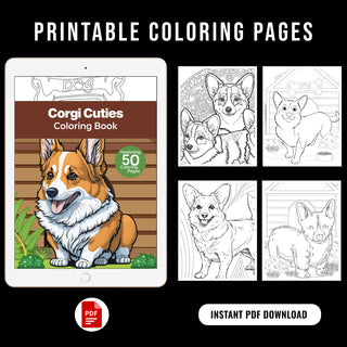 50 Corgi Cutie Printable Coloring Pages For Kids & Adults (INSTANT DOWNLOAD)