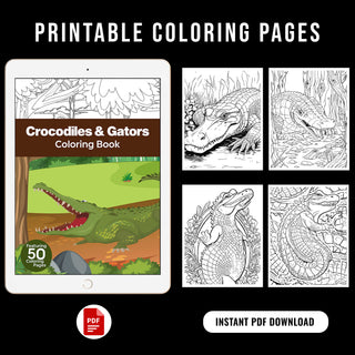 50 Crocodile & Gator Printable Coloring Pages For Kids & Adults (INSTANT DOWNLOAD)