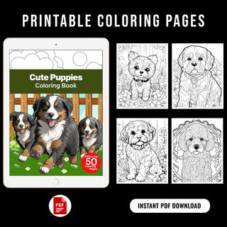 50 Cute Puppy Printable Coloring Pages For Kids & Adults (INSTANT DOWNLOAD)