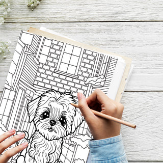 50 Cute Puppy Printable Coloring Pages For Kids & Adults (INSTANT DOWNLOAD)