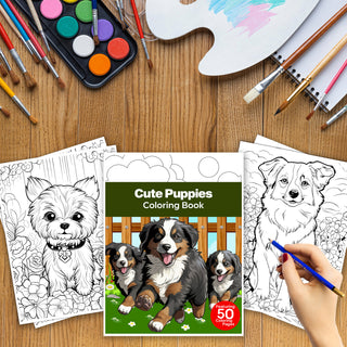 50 Cute Puppy Printable Coloring Pages For Kids & Adults (INSTANT DOWNLOAD)