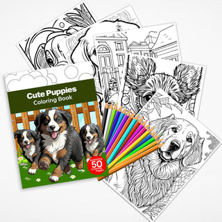 50 Cute Puppy Printable Coloring Pages For Kids & Adults (INSTANT DOWNLOAD)