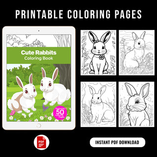 50 Playful Rabbit Printable Coloring Pages For Kids & Adults (INSTANT DOWNLOAD)