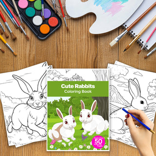 50 Playful Rabbit Printable Coloring Pages For Kids & Adults (INSTANT DOWNLOAD)