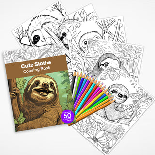 50 Tranquil Sloth Printable Coloring Pages For Kids & Adults (INSTANT DOWNLOAD)