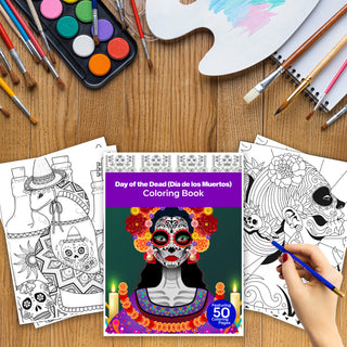 50 Day Of The Dead Printable Coloring Pages For Kids & Adults (INSTANT DOWNLOAD)