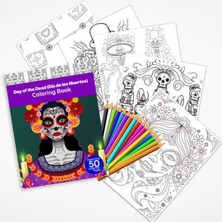 50 Day Of The Dead Printable Coloring Pages For Kids & Adults (INSTANT DOWNLOAD)