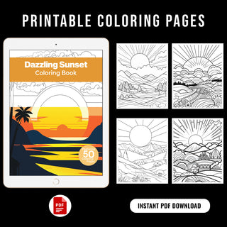 50 Dazzling Sunset Printable Coloring Pages For Kids & Adults (INSTANT DOWNLOAD)