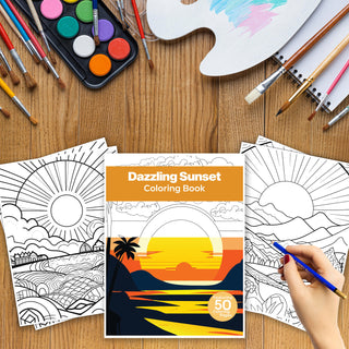 50 Dazzling Sunset Printable Coloring Pages For Kids & Adults (INSTANT DOWNLOAD)