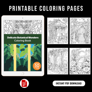 50 Delicate Botanical Wonders Printable Coloring Pages For Kids And Adults (INSTANT DOWNLOAD)