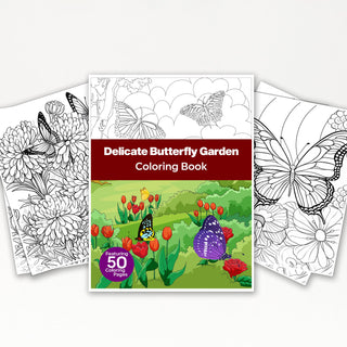 Delicate Butterfly Garden Printable Coloring Pages For Kids & Adults (INSTANT DOWNLOAD)