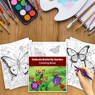 Delicate Butterfly Garden Printable Coloring Pages For Kids & Adults (INSTANT DOWNLOAD)