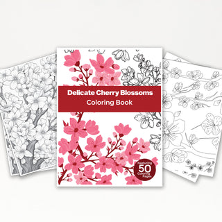 Delicate Cherry Blossom Printable Coloring Pages For Kids & Adults (INSTANT DOWNLOAD)