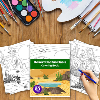 50 Desert Cactus Oasis Printable Coloring Pages For Kids & Adults (INSTANT DOWNLOAD)