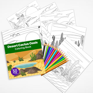 50 Desert Cactus Oasis Printable Coloring Pages For Kids & Adults (INSTANT DOWNLOAD)