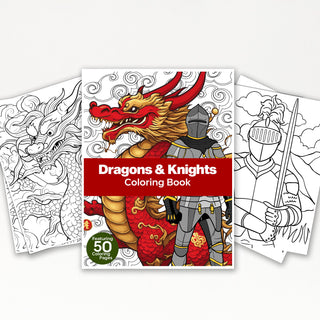 50 Enthralling Dragons And Knights Printable Coloring Pages For Kids & Adults (INSTANT DOWNLOAD)