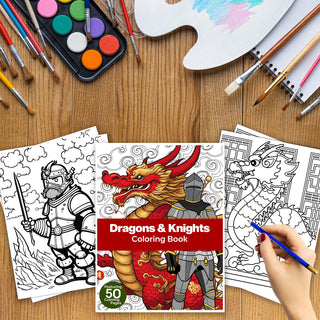 50 Enthralling Dragons And Knights Printable Coloring Pages For Kids & Adults (INSTANT DOWNLOAD)