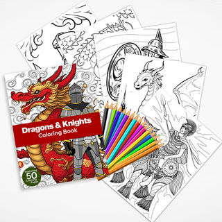 50 Enthralling Dragons And Knights Printable Coloring Pages For Kids & Adults (INSTANT DOWNLOAD)