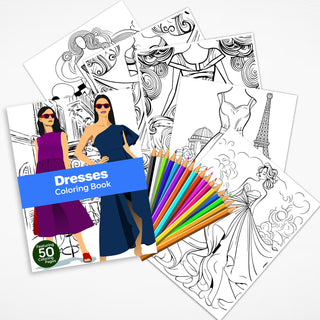 50 Elegant Dresses Printable Coloring Pages For Kids & Adults (INSTANT DOWNLOAD)