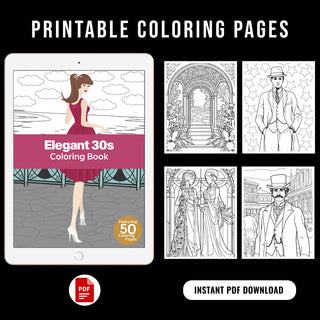 50 Elegant 30s Printable Coloring Pages For Kids & Adults (INSTANT DOWNLOAD)