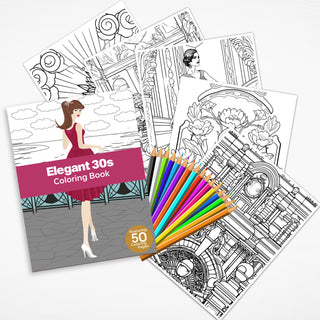 50 Elegant 30s Printable Coloring Pages For Kids & Adults (INSTANT DOWNLOAD)